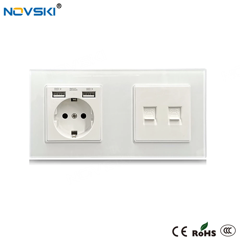 Немецкая электрическая розетка Schuko NOVSKI USB + двойная RJ11 для передачи данных