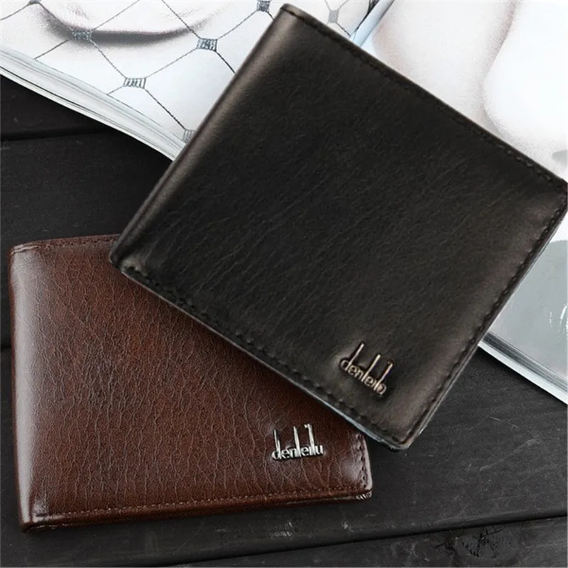 Мужской Двойной кошелек из искусственной кожи короткий черный для мужчин