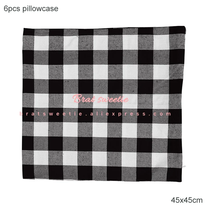 6pc white pillowcase Красный, черный, хлопок, плед буйвола, Настольная дорожка, плед, Рождество, семейный ужин, подстилка, чехол для подушки, вечерние украшения на Рождество - Цвет: 6pc white pillowcase