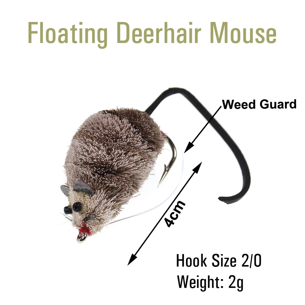ICERIO 1 Piece/box Deer Hair Mouse Fly Topwater Lures Poppers Trout Bass Pike Fishing Fly Floating Rat Baits 2/0