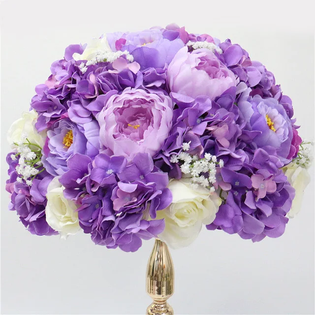 Purple ball 35/40/50 искусственный цветок, стол, центральный венок, вечерние, свадебные декорации, дорога, свинец, цветок, шар, роза, Гортензия, Гипсофила - Цвет: Purple ball
