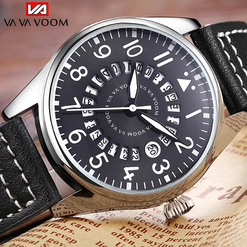 

VAVA VOOM Luxury Man Watch Clock Fashion Business Sports 30M Waterproof Wrist Watch Quartz Date Leather Watch relogio masculino