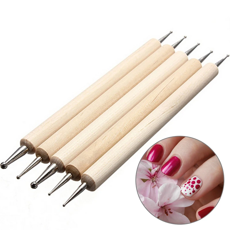 

5PCS Dual Heads Wooden Dotting Pen Marbleizing Tool Nail Art Dot Dotting Tools for Nail Art Design Manicure Rhinestone Picker