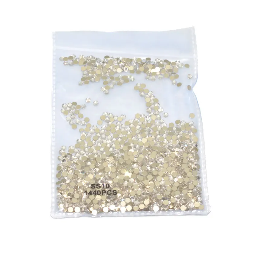 SS10 gold Clear Стразы для нейл-арта, Хрустальные стеклянные камни, 3D сделай сам, украшение для нейл-арта, смешанный размер 6/9, плоская задняя сторона, не горячая фиксация клей на драгоценных камнями - Цвет: SS10 gold Clear