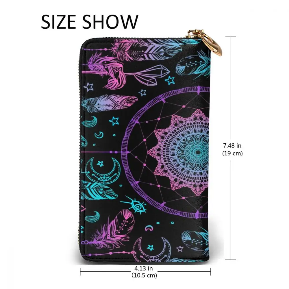 

Fashion Leather Wallet Ethnic Boho Dreamcatcher Long Zipper Wallet Clutch Bag Purse for Woman Man Girls Boys