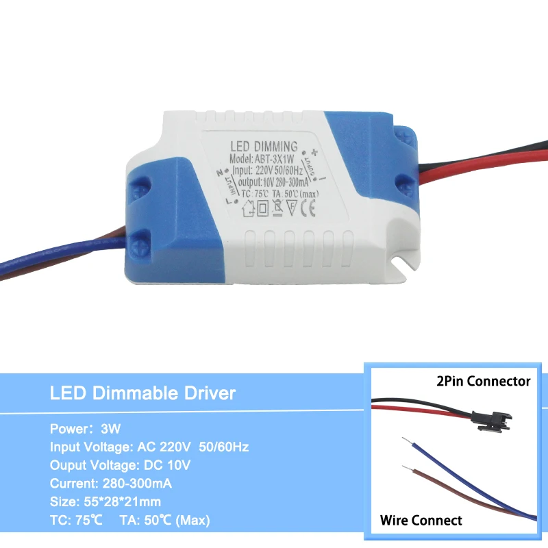 a-3W -2pin Пластиковый драйвер с регулируемой яркостью 3-24 Вт с внутренней головкой постоянного тока или с 2 контактами 280-300 мА диммером трансформатор питания для Светодиодный диммерный светильник - Цвет: a-3W -2pin