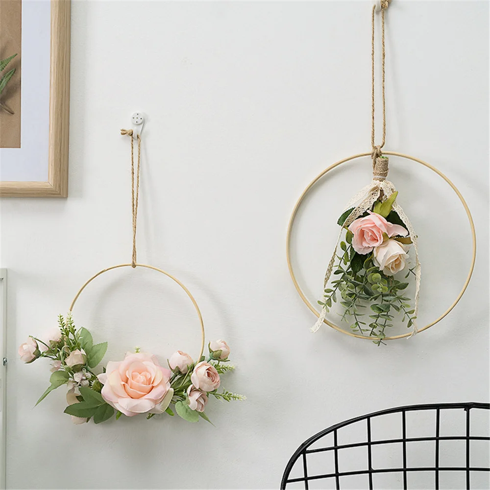 

15cm/19cm Eucalyptus Wall Hanging Wreath Decoration Artificial Rose Flower Wood Hoop Wreath For Wedding Backdrop Floral Wreath