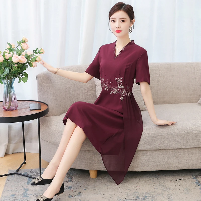 

Платье COIGARSAM женское с V-образным вырезом, офисное платье бордового цвета, весна-лето 2021