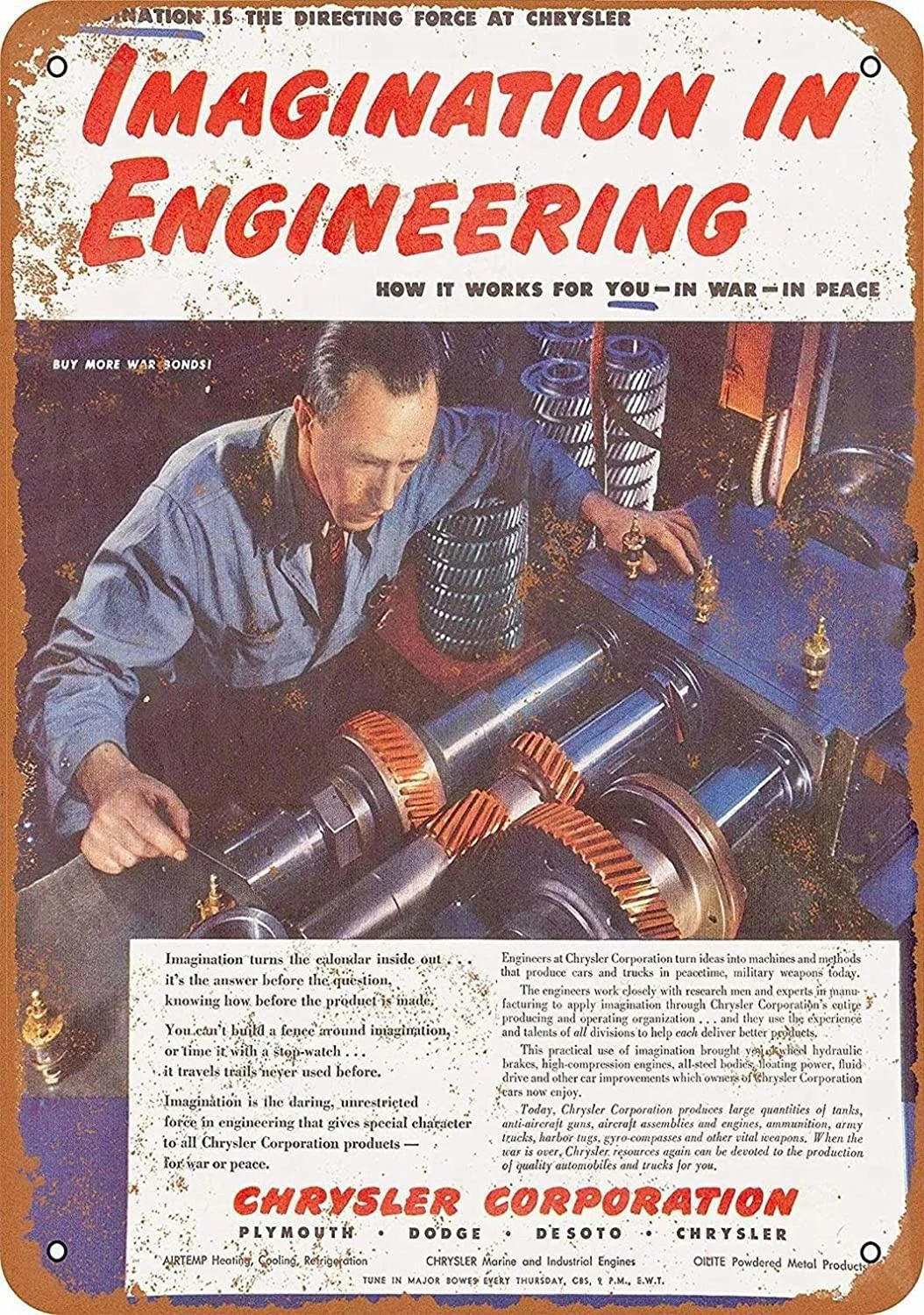 

Imagination In Engineering Chrysler Retro tin sign nostalgic ornament metal poster garage art deco bar cafe shop