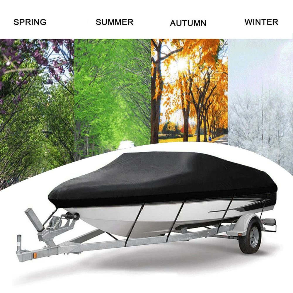 

Boat Cover Yacht Protection Waterproof Reflective 300D Oxford Fabric Durable and Tear Proof Fits For V-HULL TRI-HULL Runabouts