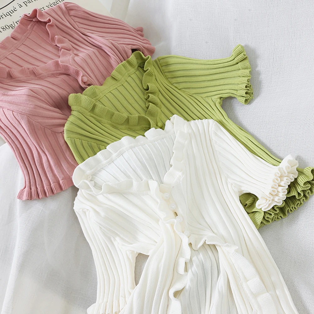 Женский тонкий вязаный свитер Модный повседневный однотонный кардиган с v