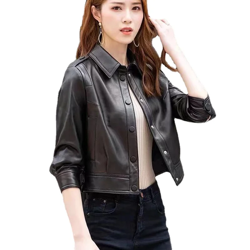 

Autumn New Imitation Sheepskin Motorcycle Leather Jacket Women Streetwear Spring and Autumn Fashion Short Jacket Women Coat K147