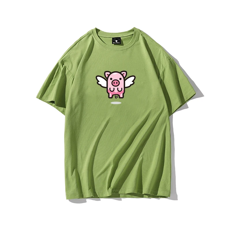 

Cute Little Pig Cartoon T-shirt Female Top Korean Harajuku Casual Kawaii Round Neck Cotton Short-sleeved Shirt
