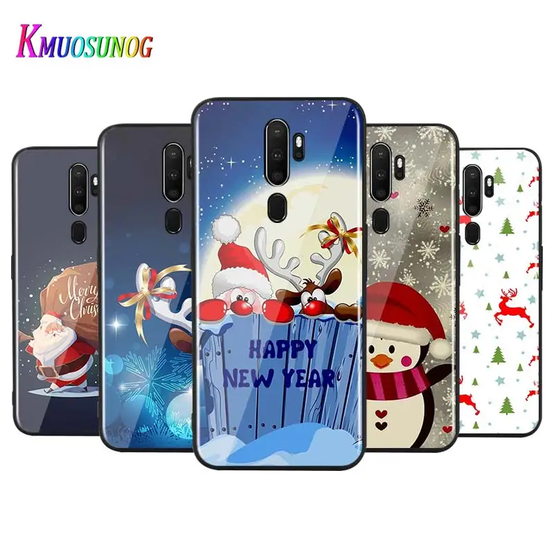 

For OPPO A5 A9 2020 F7 Phone Cover Merry Christmas for OPPO Reno 2 Z 2Z 2F 3 4 Pro 5G Bright Black Phone Case
