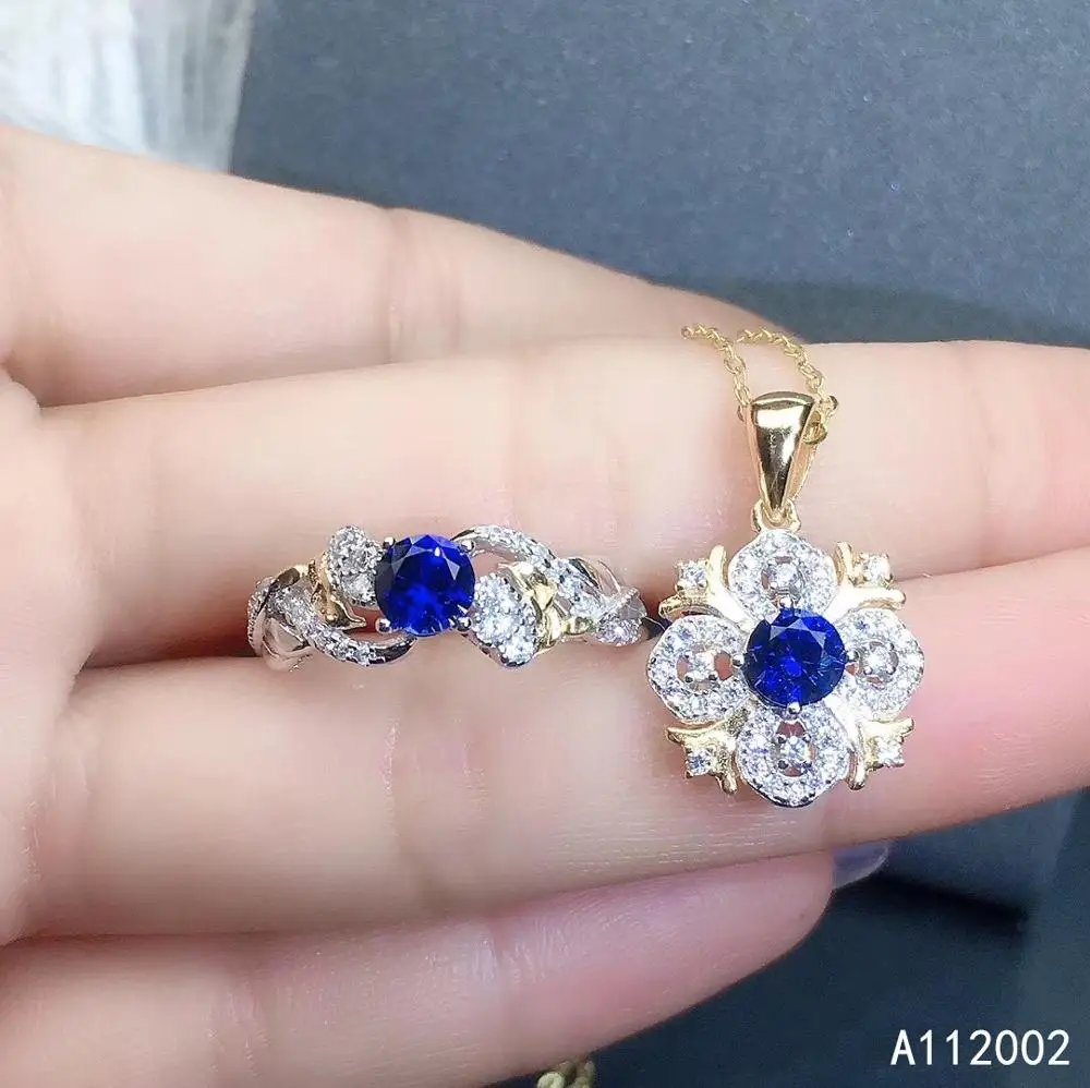 KJJEAXCMY fine jewelry natural sapphire 925 sterling silver women pendant necklace ring set support test beautiful hot selling