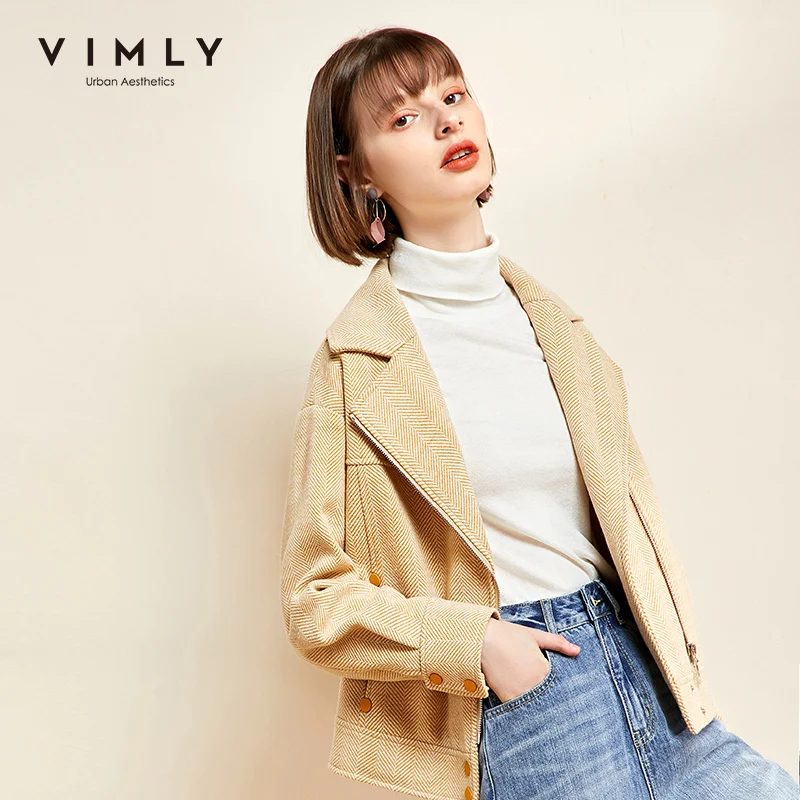 Женское элегантное шерстяное пальто Vimly приталенное с отложным воротником и