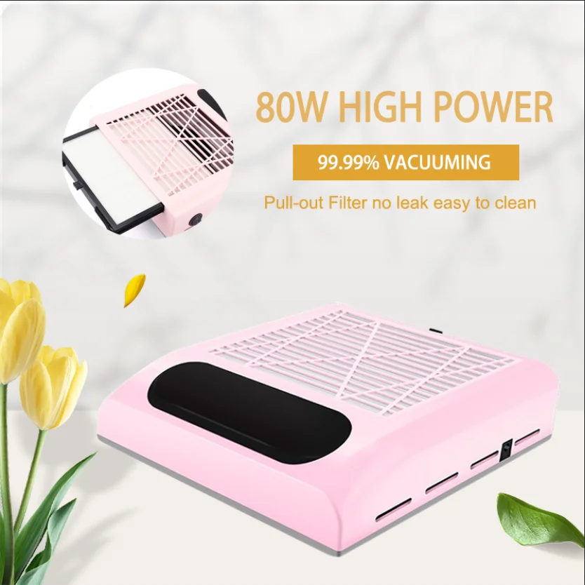 80W Strong Vacuum Nail Suction Dust Collector With Big Power Fan Vacuum Cleaner With Filter Manicure Machine Nail Art Equipment