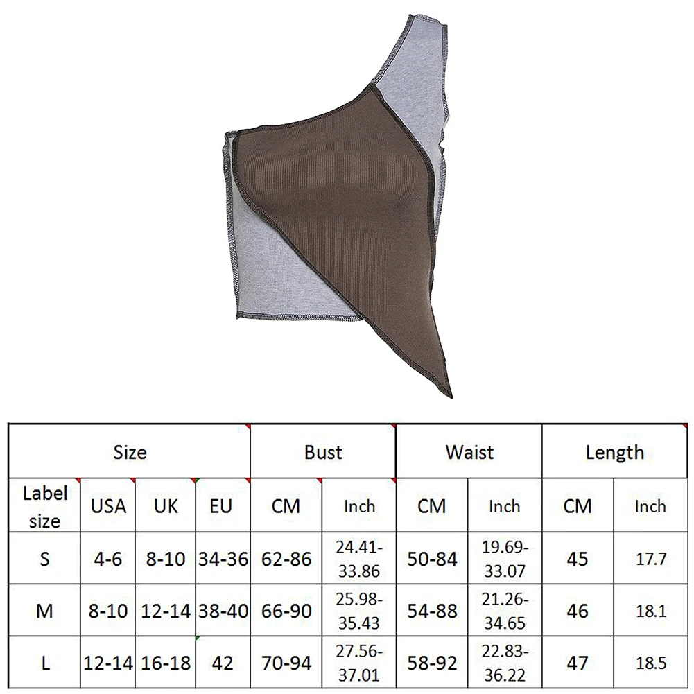 

Contrast Knitting One Shoulder Tank Tops Women Patchwork Club Activity Female Bodycon Crop Tops Indie Aesthetics Streetwear
