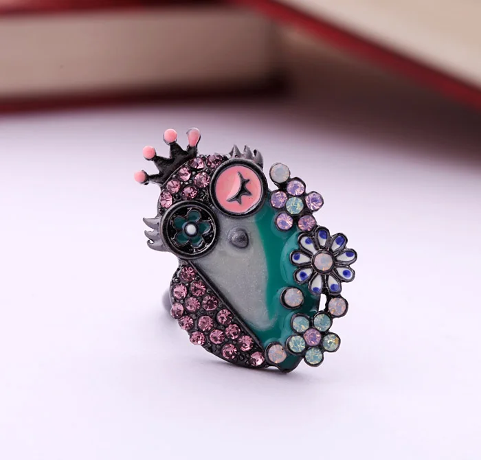 Винтажное богемное эмалированное кольцо с изображением милой совы для женщин