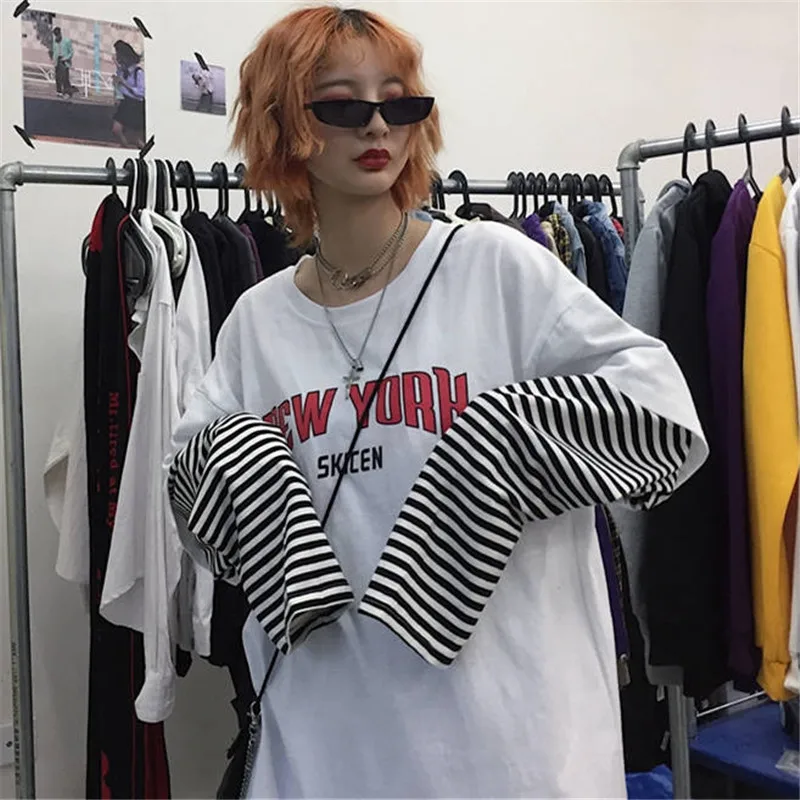 

Harajuku T-Shirt Men Autumn New Brand Hip-Hop Letter Splicing Tee Top Long Sleeve Streetwear Men Casual Hip Hop T Shirt Women