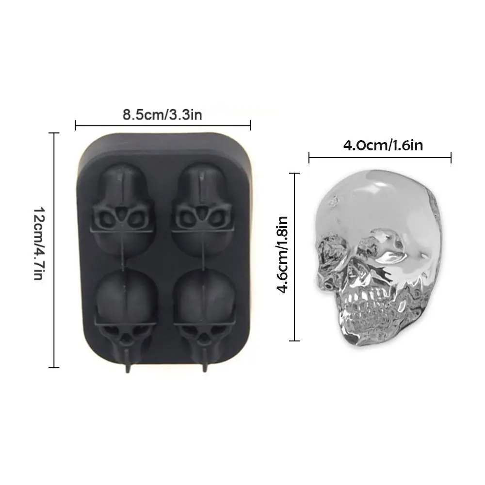 4 сетки 3D череп в форме скелета ледяной куб плесень Хэллоуин виски винный лоток