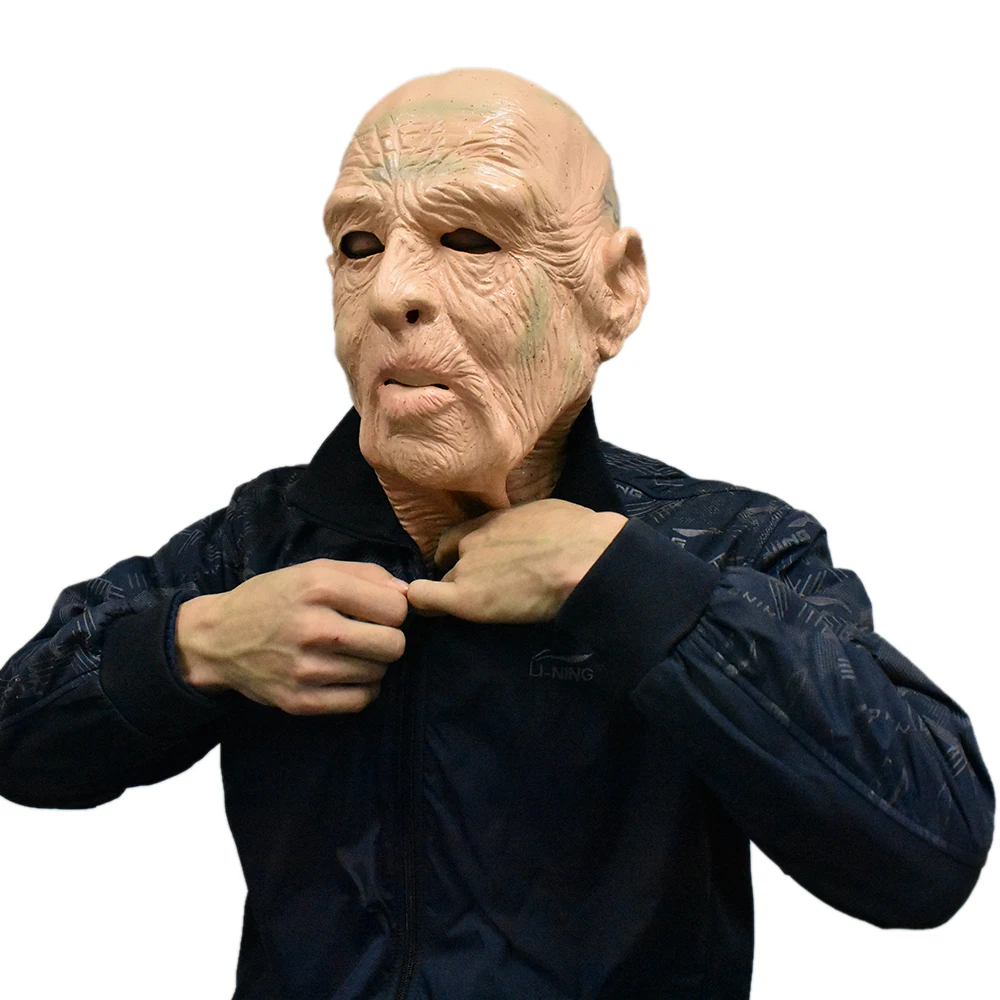 

US-Stock Shipping 3-5days Wrinkled Man Mask Realistic Old Face Mask Halloween Human Full Overhead and Neck Costume Adult Masks