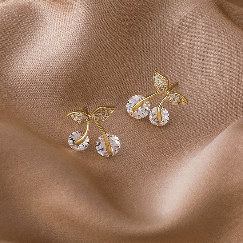 

SJLE-140 2021 Fashion New Fresh Sweet Lovely Senior Drop Earrings Fine Small Shiny Crystal Cherry Modelling Trend Women Earrings