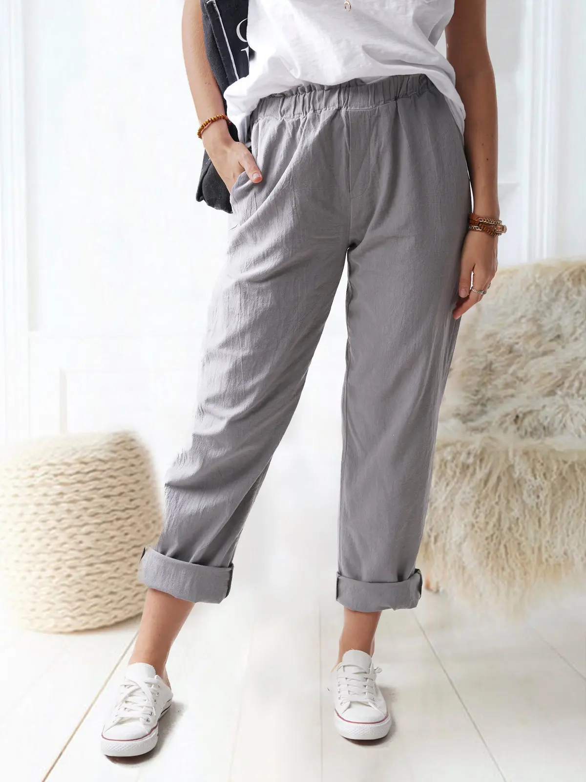 

Women's Solid Color Leisure Elastic Harem Pants Women High Waist Straight Pants For Women Summer Loose Trousers