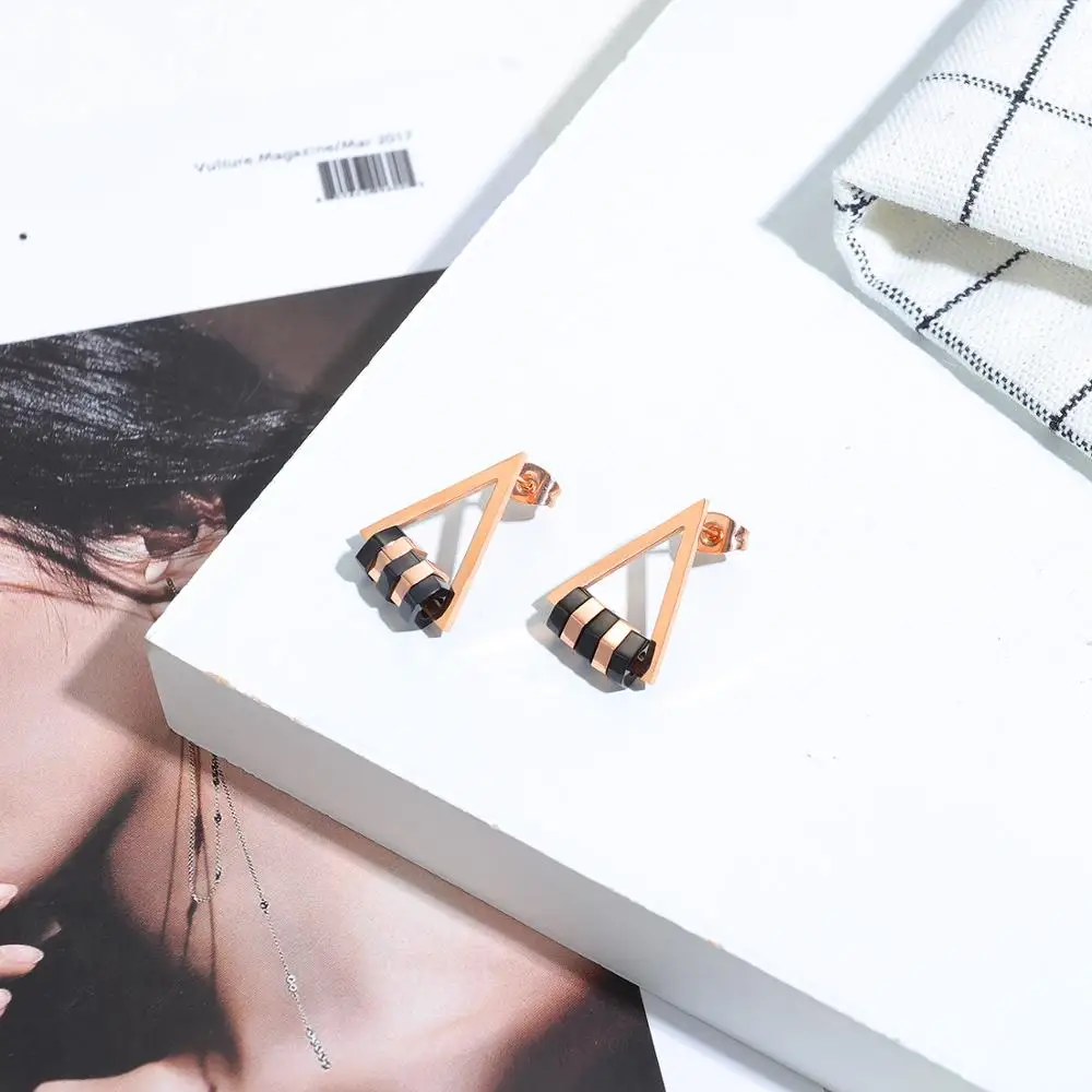 

Rose Gold Color Triangle Stud Earring For Women Trendy Stainless Steel Party Ear Jewelry Dropshipping