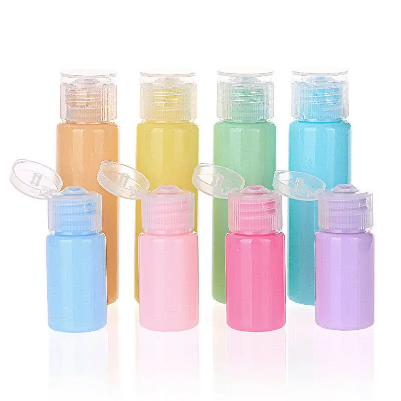 

100pcs 10ml 30ml Plastic PP Candy colors Flip Lid Lotion Bottles Squeezable Cosmetic Sample Container Travel Liquid Fill Vials