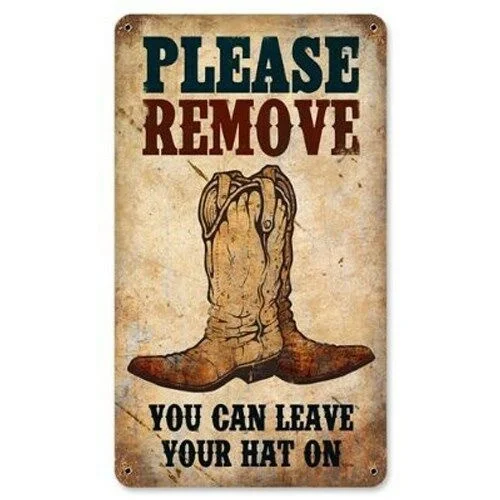 

Old fashioned metal tin family logo, outdoor cowboy boots, courtyard and bar logo, restaurant and kitchen Metal signs