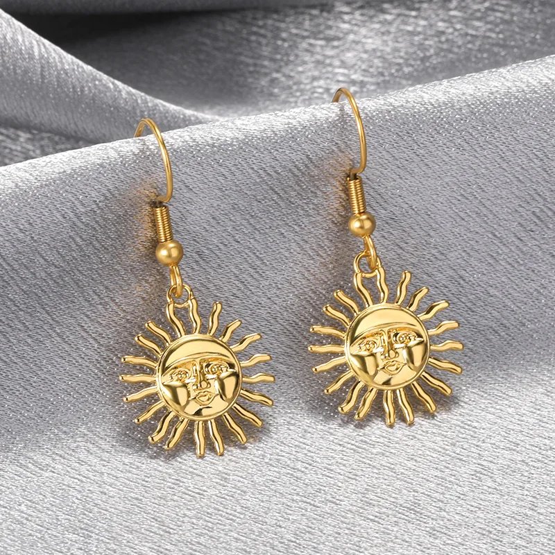 

Bohemian Sun Stud Earring Passionate Beach Christmas Earrings Stainless Steel Metal Gothic Accessories Trend Female Jewelry