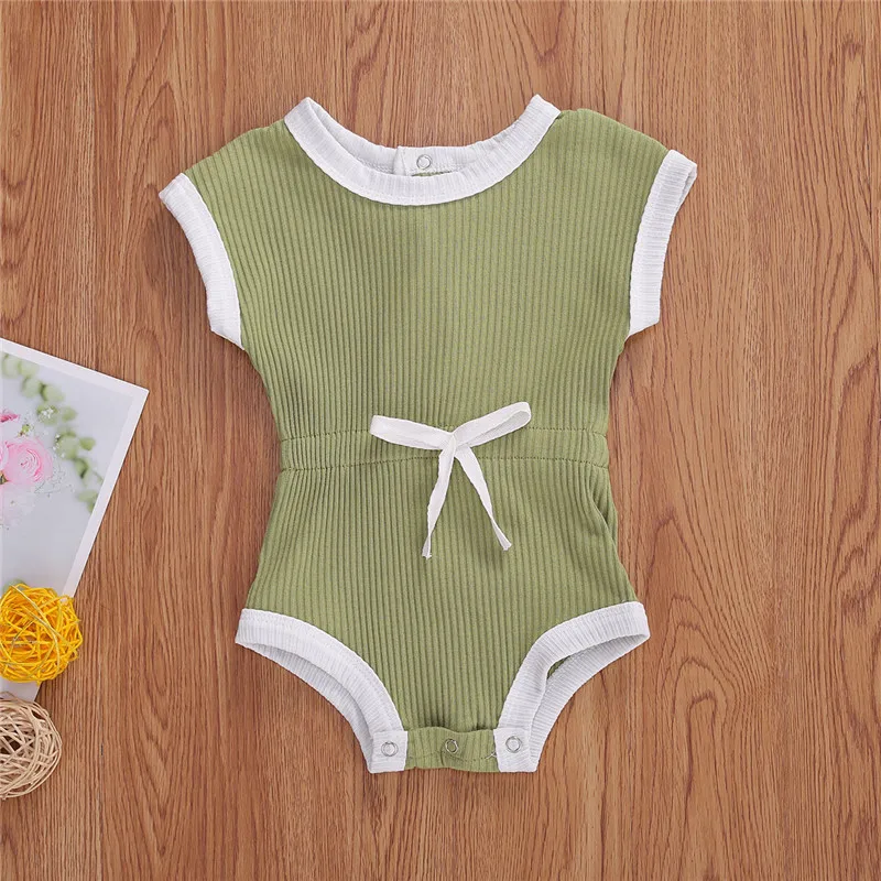 

Newborn Baby Clothing Summer Waist Bodysuits Solid/Rainbow Striped Print Sleeveless Jumpsuits Baby Boy Girl Ribbed Outfits 0-24M
