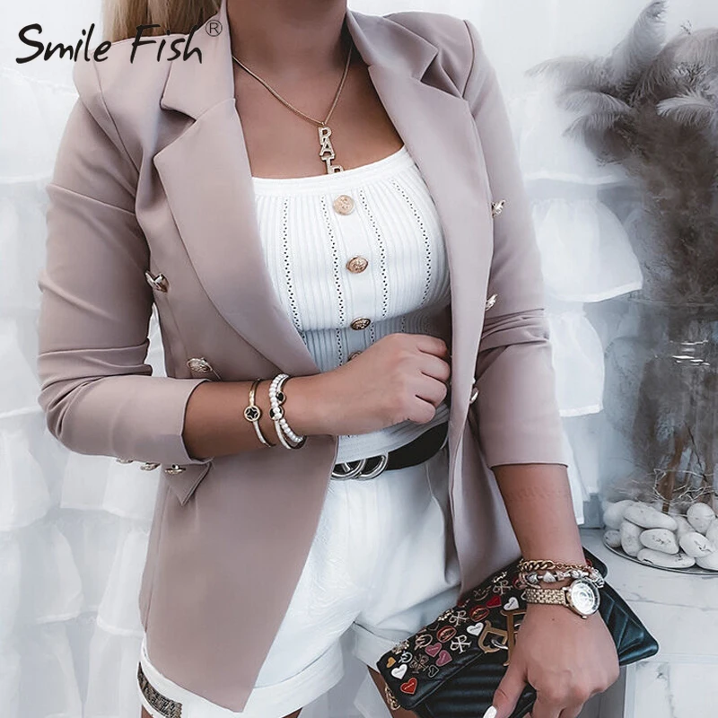

Winter Women's Jacket Basic Double Breasted Buttons Blazer Outfit Slim Long Sleeve Elegant Suit Office Blazer Jackets G3004