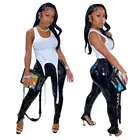 Модные штаны из искусственной кожи, джоггеры, женские спортивные штаны, женские кожаные штаны для фитнеса Skiiny, однотонные