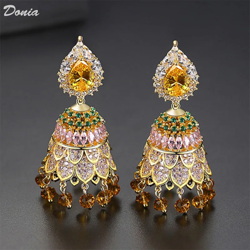 

Donia Jewelry European and American retro earrings popular bell earrings women AAA inlaid zirconia copper party fashion earrings