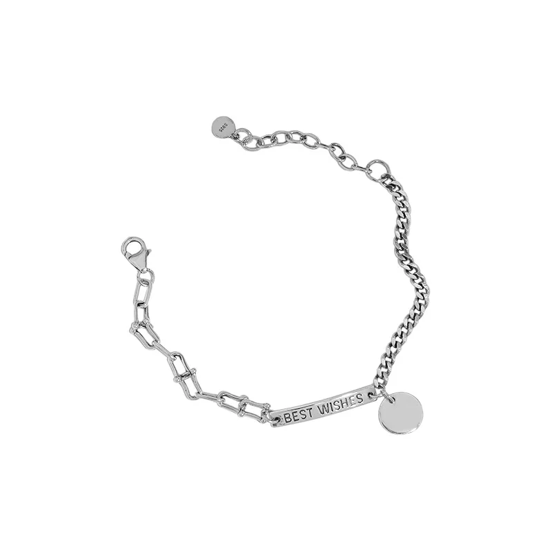 

CHOZON Real S925 Sterling Silver Punk Hip Hop Bracelet Retro Old Round Tag Twist Chain Pendant Bracelet Female Jewelry Gift