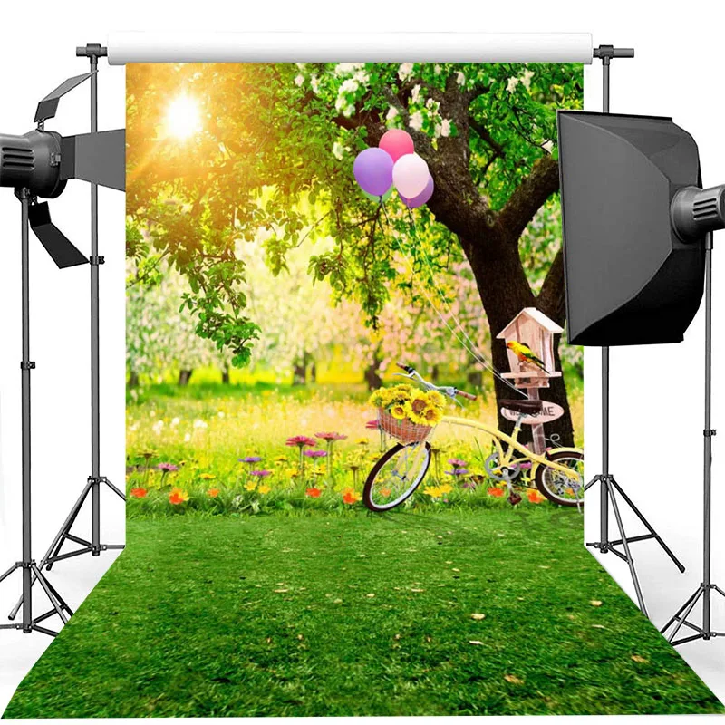 Фон для фотосъемки Sunshine Spring Park с воздушным шаром и подсолнухом новорожденного