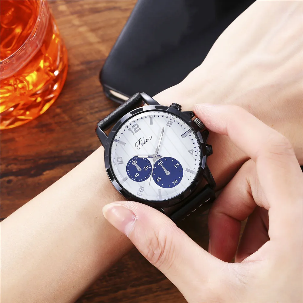

Fashion Creative Big Dial Double Scale Belt Men's Quartz Watch Gift Male Waterproof Vintage Quartz Wristwatch Relogio Masculino