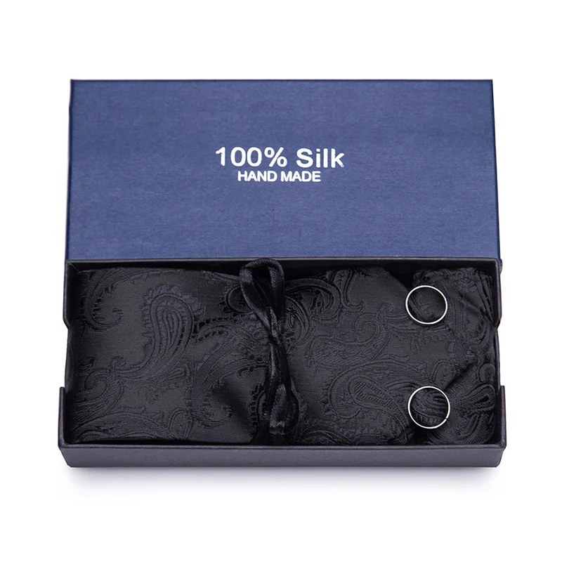

65 Colors Nice Handmade 7.5 cm Tie Pocket Squares Cufflink Set Necktie Box Man Wedding Accessories Fit Formal Party