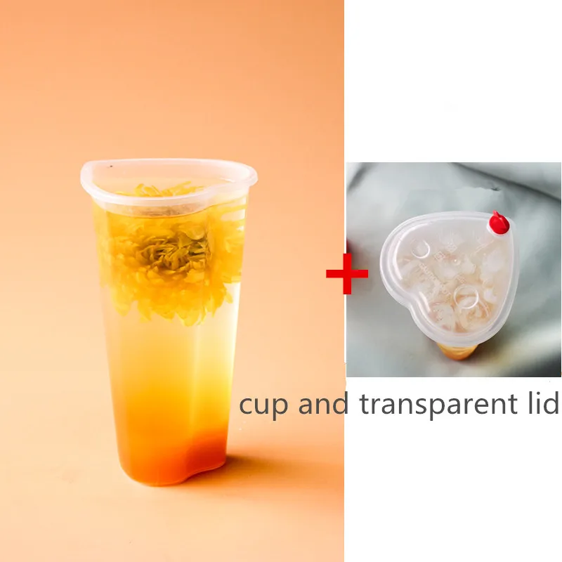 cup and lid2 50 шт любовный узор Прозрачная Чаша для напитков одноразовая кофейная чашка молочный чай сок упаковка чашка с крышками День святого Валентина - Цвет: cup and lid2