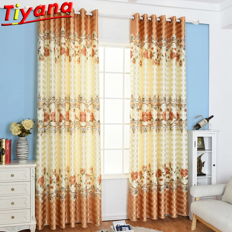 

Luxury Printing Flowers Curtains for Living Room Orange Peony Window Drapes for Bedroom #VT