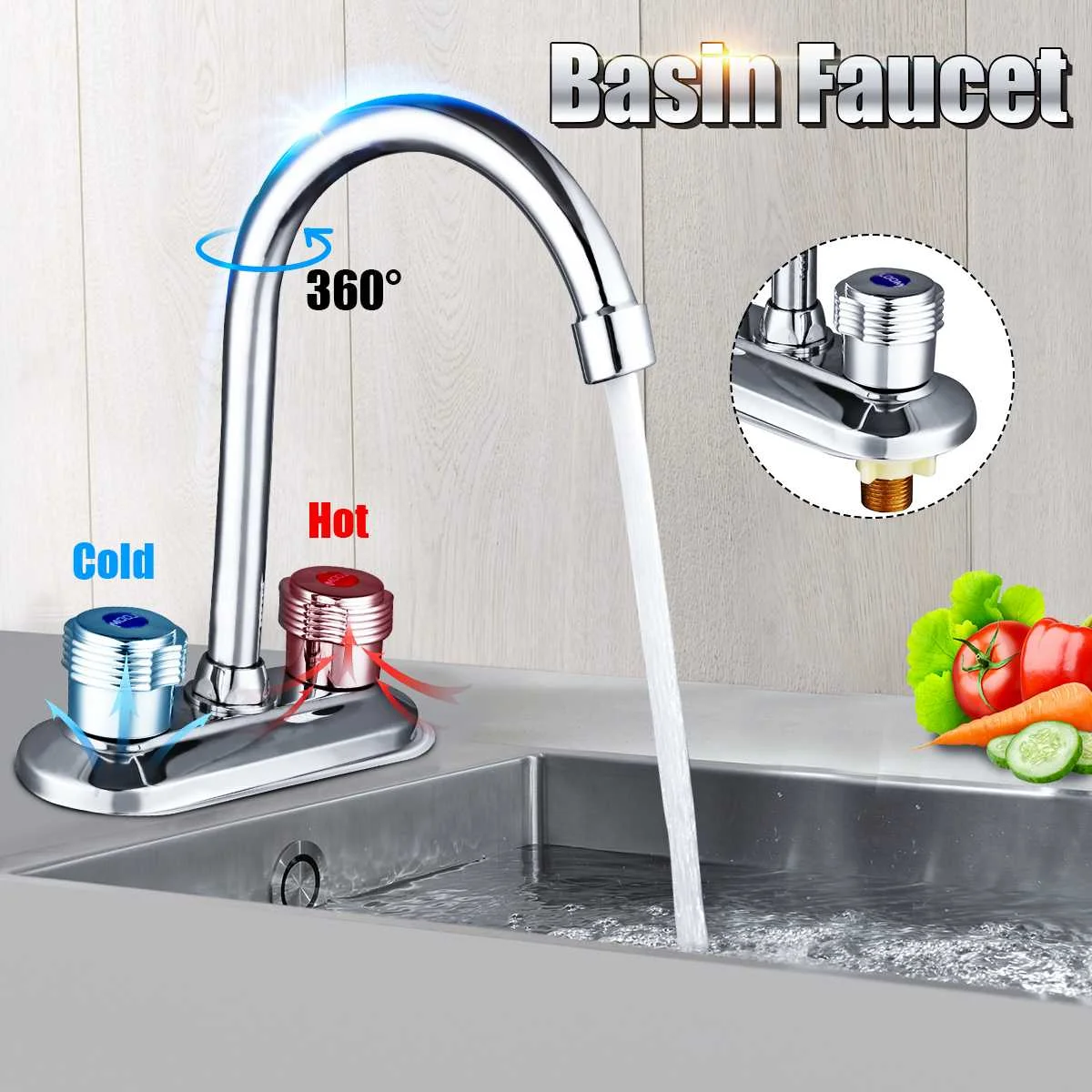 

Kitchen Faucet Brass Water Tap Deck Mounted Dual Handles 2 Ways Hot and Cold Water Mixer 360 Degree Rotation Sink Basin Tap