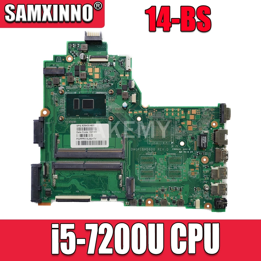 SAMXINNO новая материнская плата 925422-601 DA0P1BMB6D0 для ноутбука HP Pavilion 14-BS 240 G6 14-bs568TU i5-7200U |