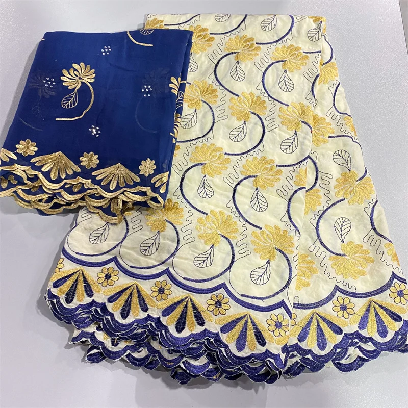 

5 Yard Swiss Fabric Latest Heavy Beaded Embroidery African 100% Cotton Voile Lace Popular Dubai Style For wedding Party 12L