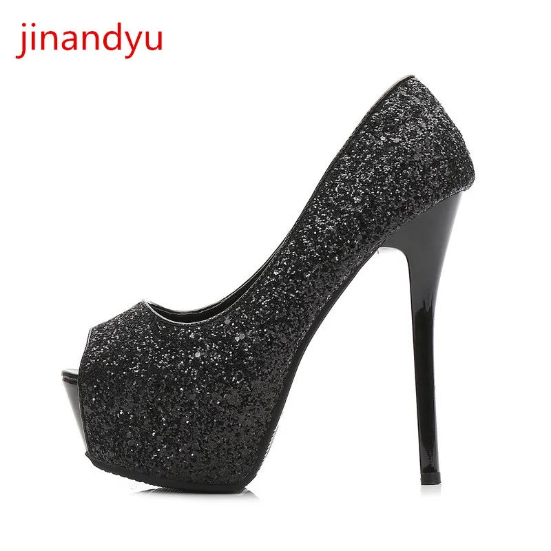 

10/12/14 Cm High Heels Platform Loafer Shiny Female Shoes Black Silver Heels Women Pumps Party Wedding Shoes for Women Bride