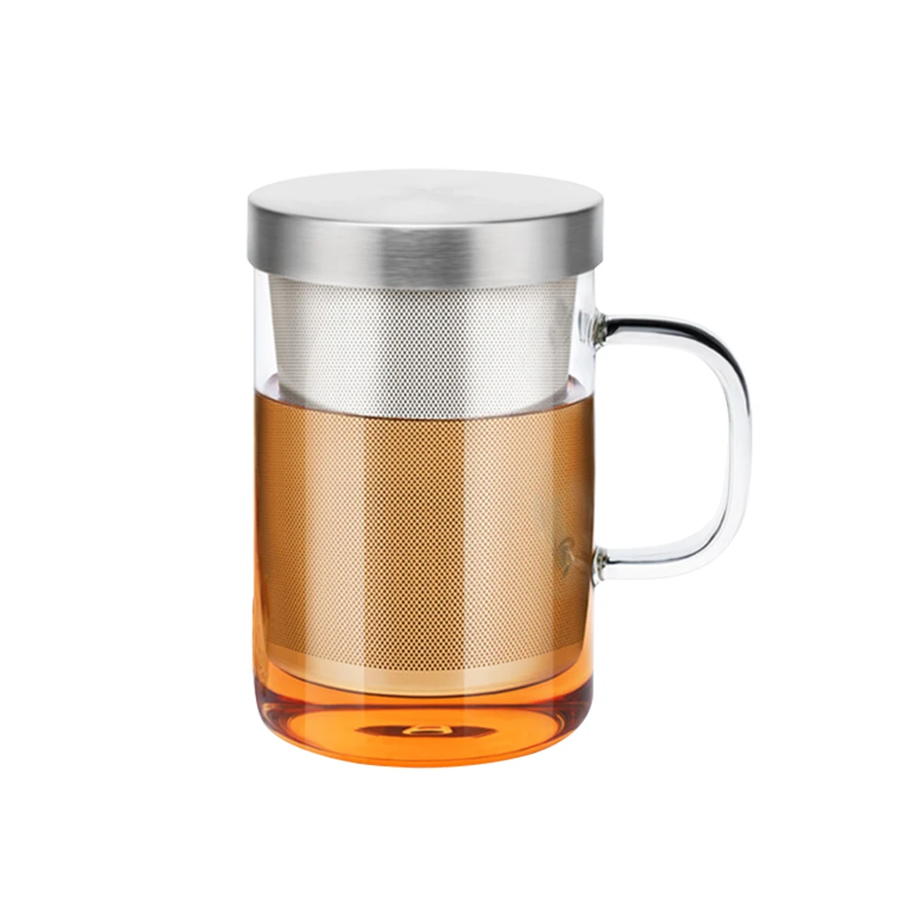 

450ml Infuser Glass Tea Cup Borosilicate Glass Tea Cup with Filter and Lid Stainless Steel Infuser for Loose Leaf Blooming