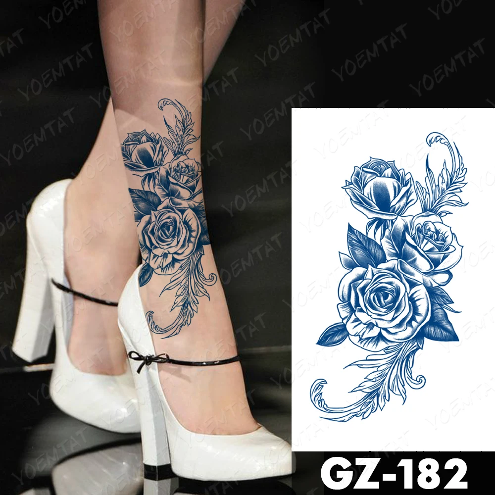 

Juice Ink Lasting Waterproof Temporary Tattoo Stickers Peony Rose Flower Henna Flash Full Tattoos Body Art Fake Tatto Men Women