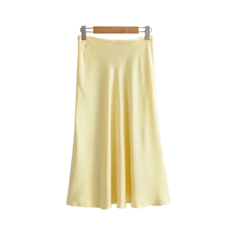 

Slim Women Pink Satin Skirts for Ladies 2021 Yellow Skinny Pencil Skirt Girls Elegant Party Smooth Clothes Jupe Femme Faldas