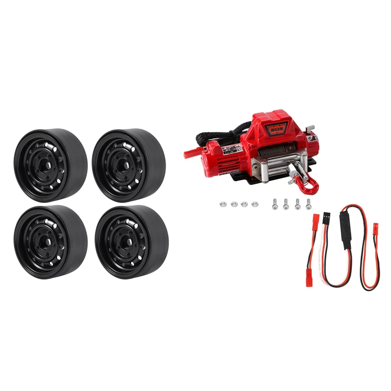 

Steel Wire Automatic Simulated Winch with 4Pcs 1.9Inch Beadlock Wheel Rim Hub ,for 1/10 Rc Crawler Car Axial Scx10